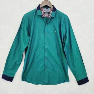 Salvador Dali Button down Long sleeve Shirt Men's L Green Shimmer Paisley‎ 3419C